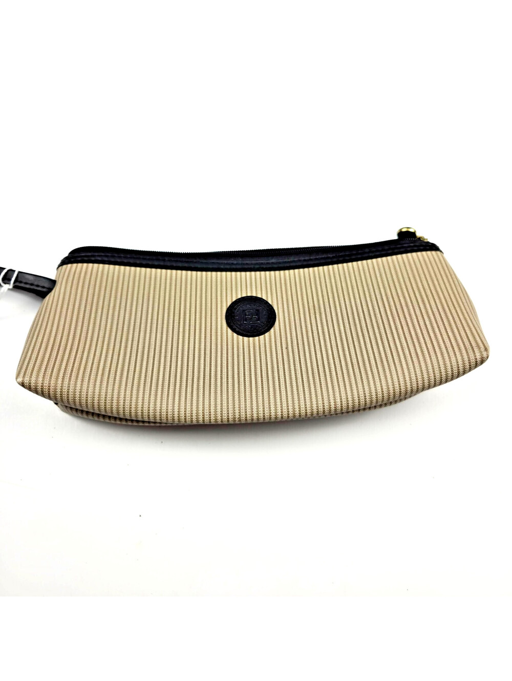 Fendi Parfums Roma Striped Cosmetic Wristlet Makeup Pouch Beige Black Vintage
